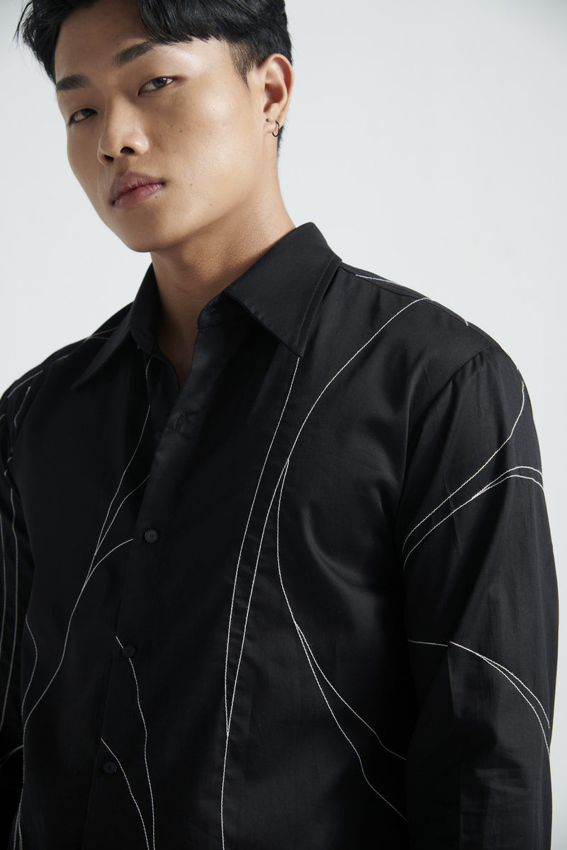 Black Linear-Stitch Shirt