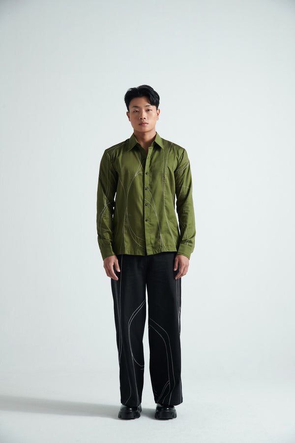 Olive Linear-Stitch Shirt