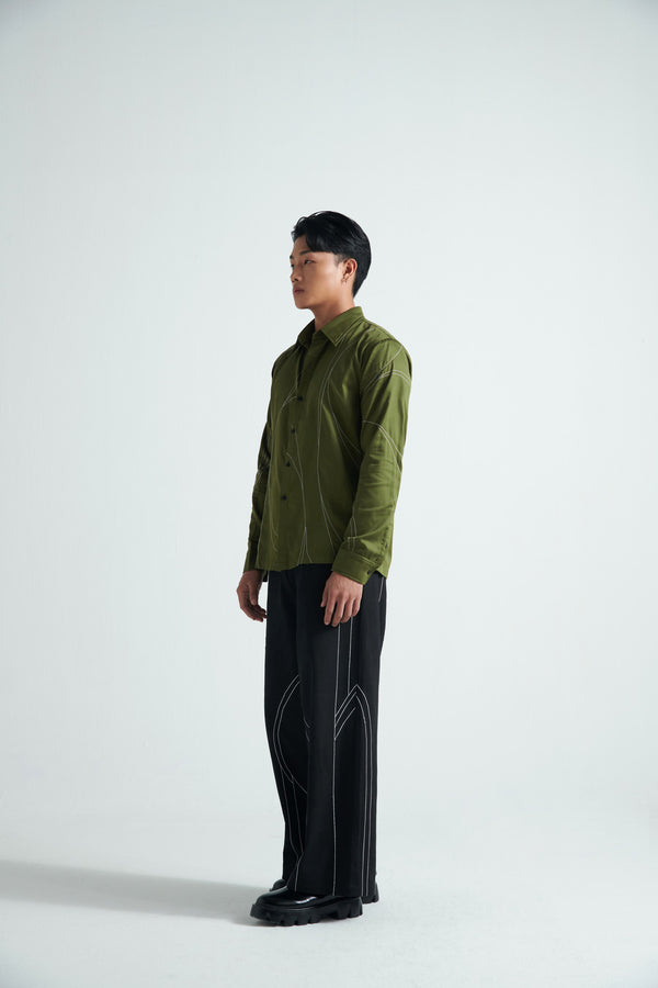 Olive Linear-Stitch Shirt