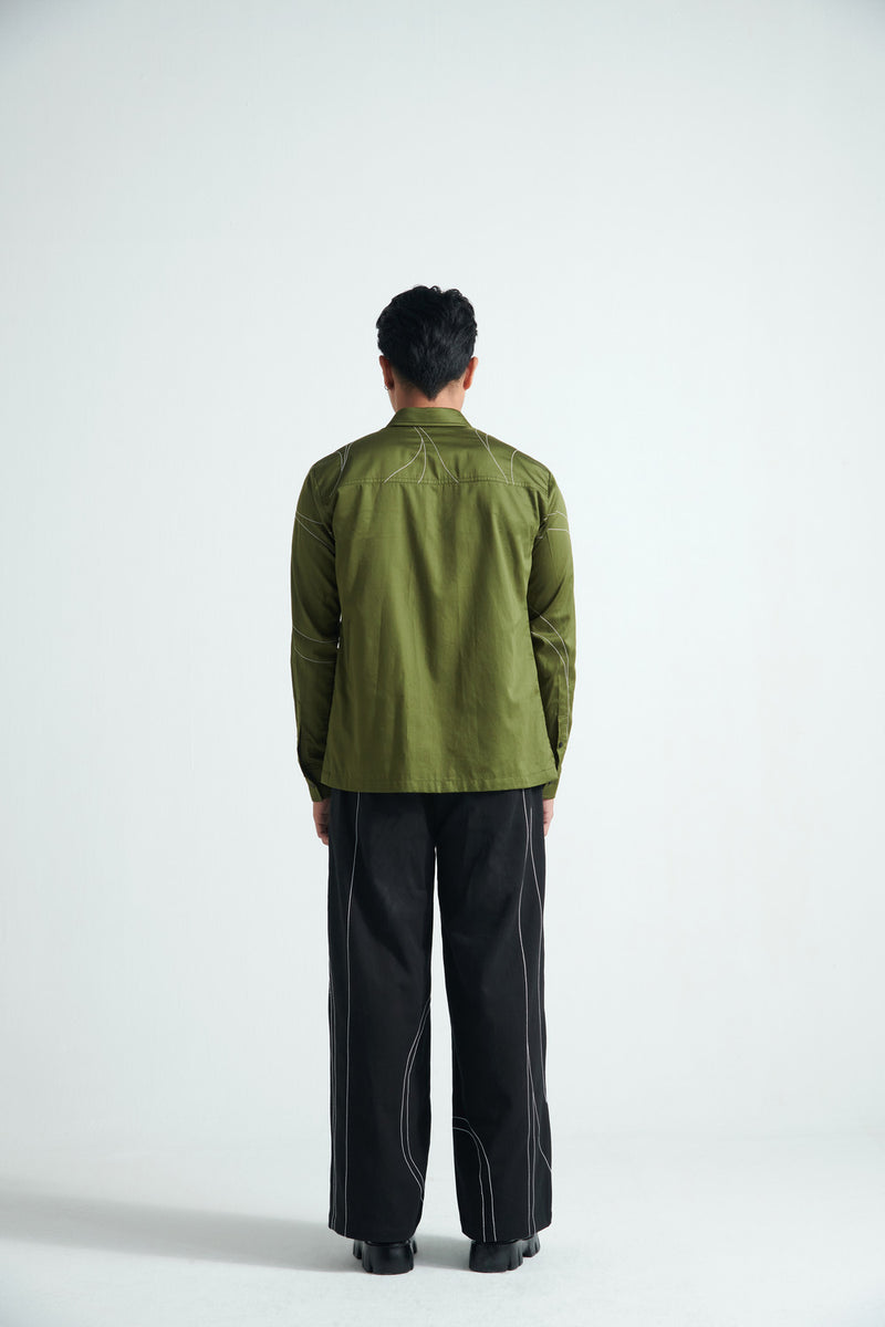 Olive Linear-Stitch Shirt