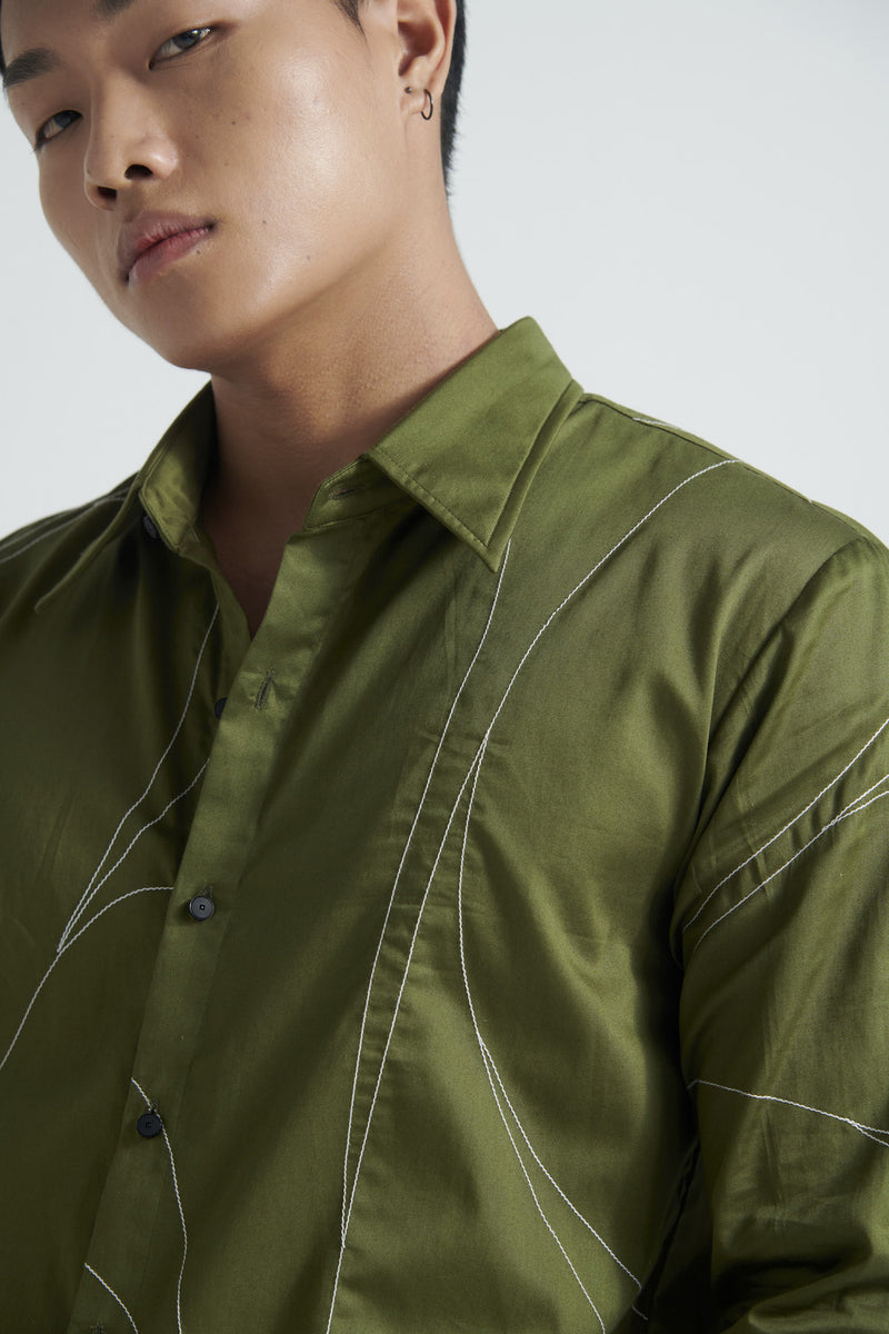 Olive Linear-Stitch Shirt